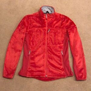 Red fuzzy zip up jacket